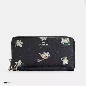 Coach long zip around wallet with snowman print